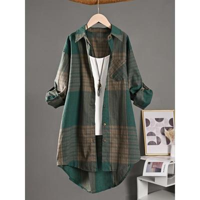 2025 New Women's Casual Retro Striped Plaid Loose Long Shirt - Stylish Long Sleeve Blouse for Women