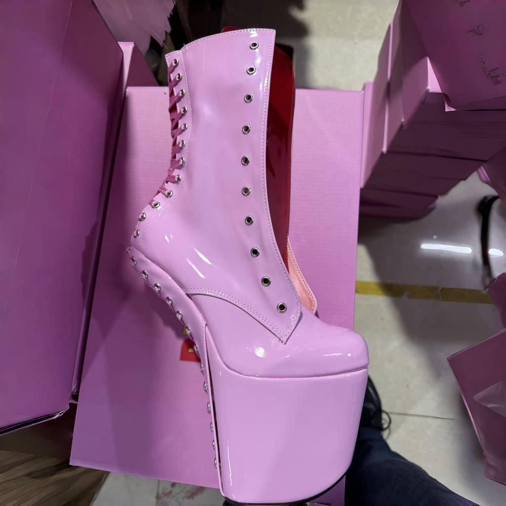 Fashion 20cm Pole Dance Shoes for Women – Extreme High Heel Boots with Front Lace-up, Sexy Night Club Stage Performance Heels