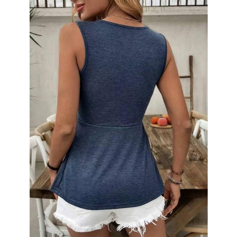 DAFIFY Women's Fashion Casual Summer Spring Solid Color Print Sleeveless V-Neck Blouses & Shirts