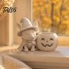 Cute Dog Halloween Gift French Bulldog Witch Statue, 3D Printed Pumpkin Candle Holder, Festive Home Decorations Figurine Tabletop Decor for
