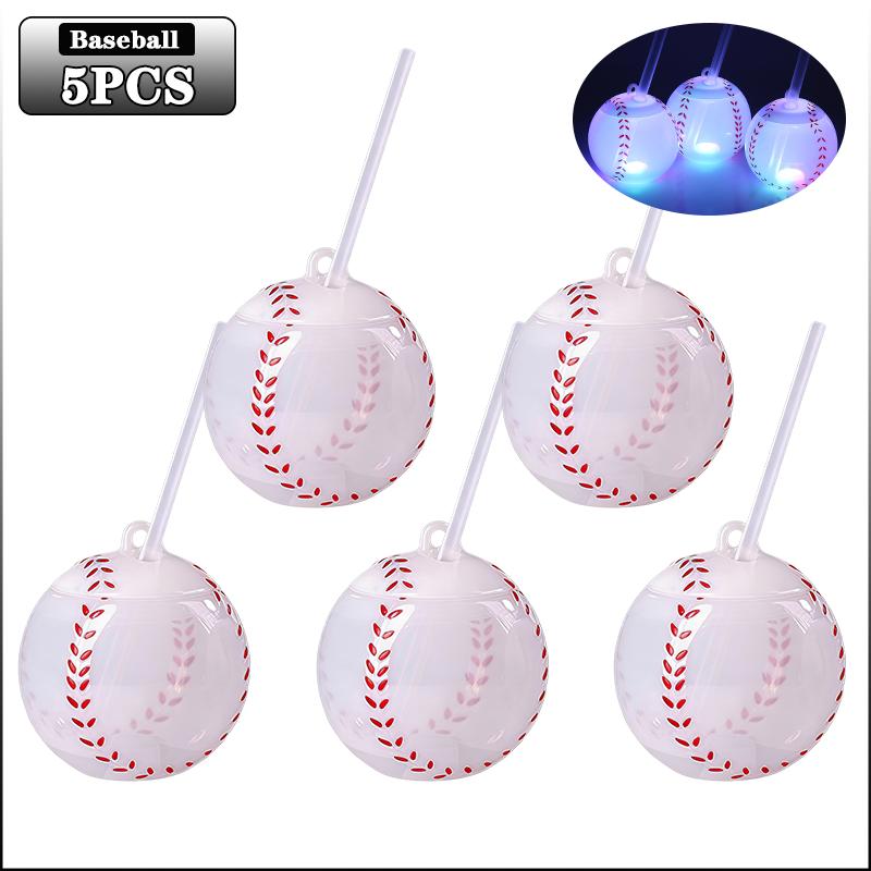 1-5PCS Plastic Cup with Straw Cartoon Juice Milk Tea Cup Football Baseball Party Water Drink Cup for Adults Fun Decor