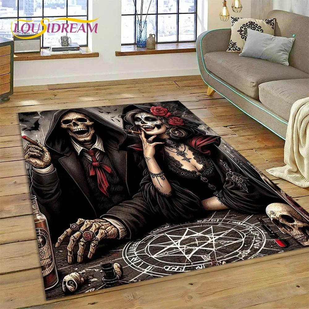 Skull Dead Girl Gothic Horror Female Rose Carpet Rug for Bedroom Living Room Home Sofa Decoration,Kid Game Large Decor Floor Mat