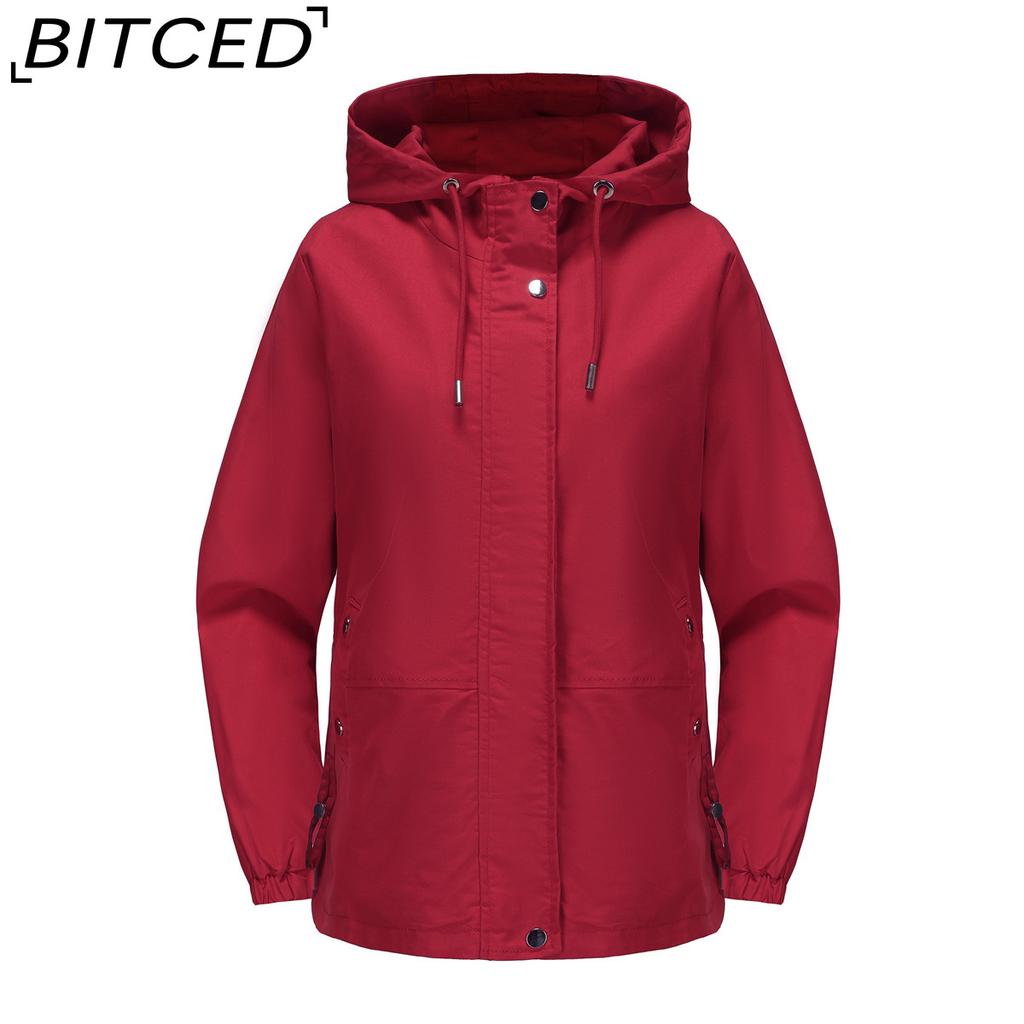 BITCED Spring/Autumn Casual Trench Coat for Women Loose-Fit Windproof Jacket with Hood Long-Sleeved Windbreaker