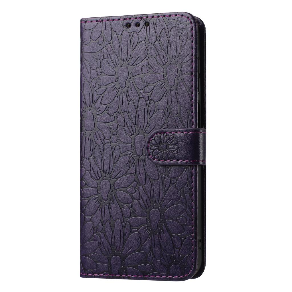 Applicable to iPhone17 leather case Samsung S26 small daisy embossed flip card mobile phone leather case Pixel 10A