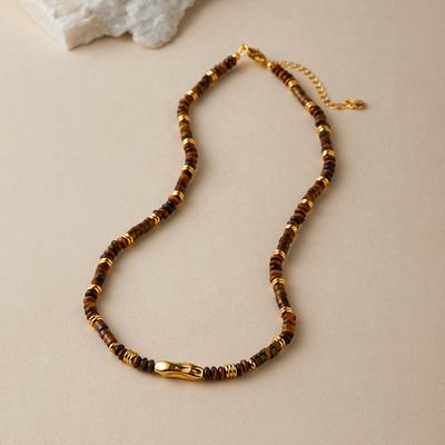 Gold Plated Tiger's Eye Disc Bead & Gold Spacer Necklace & Bracelet Set With Extension Chain