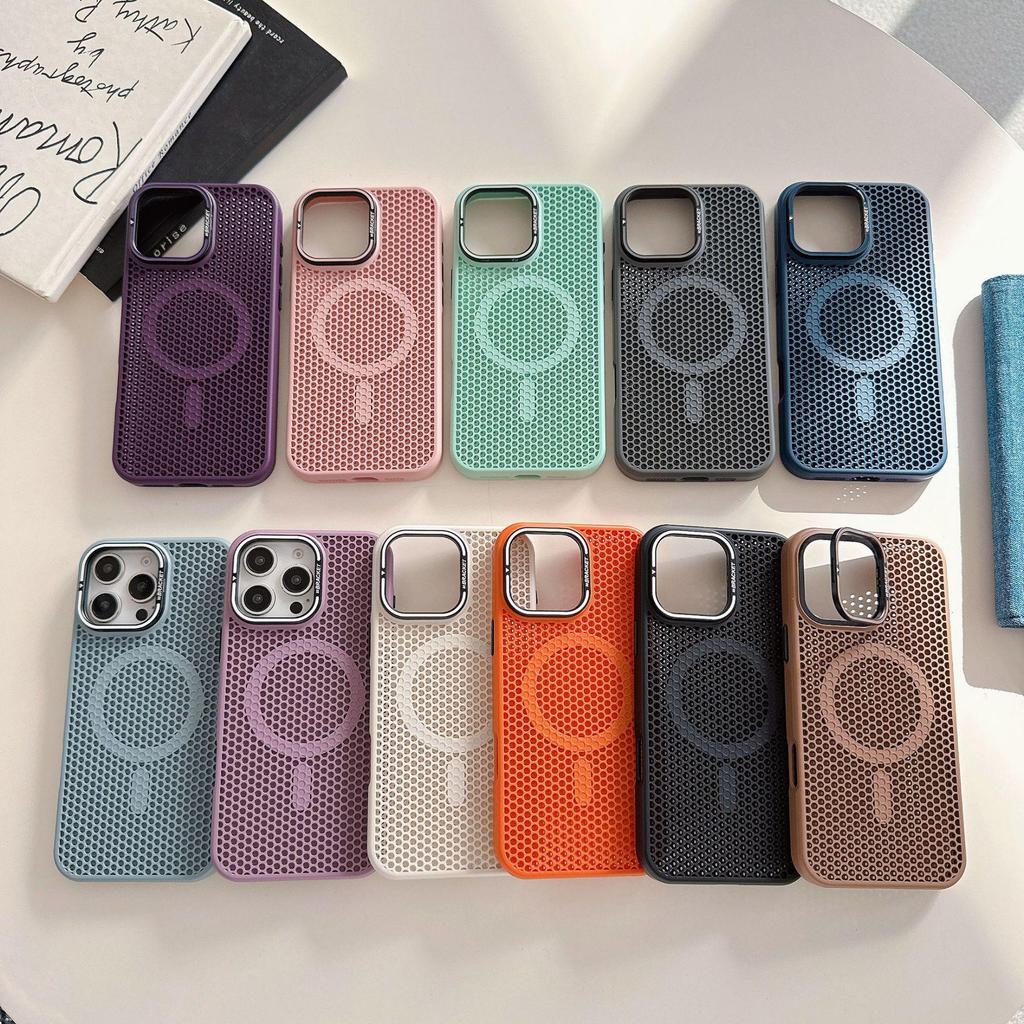 Honeycomb Heat Dissipation Magnetic Case for iPhone 16 Pro Max, Compatible with Apple 15 Lens and 14 Mesh Stand