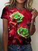 Teal & Purple Women's Tee - Dewy Rose Graphic, Vibrant Floral Print Design for Casual Daily Wear