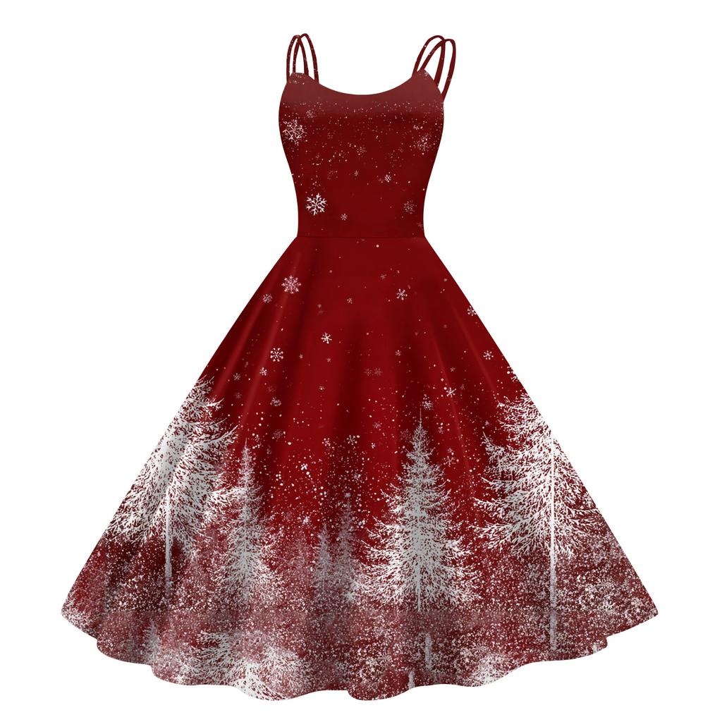 Women's Fashion Casual Christmas Print Sexy Off-the-shoulder Punk Retro Dress