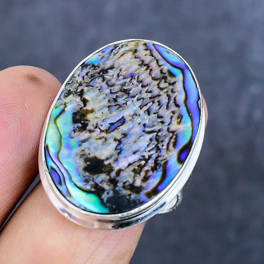 Natural Abalone Shell Gemstone 925 Sterling Silver Jewelry Ring Size 10 D9h90