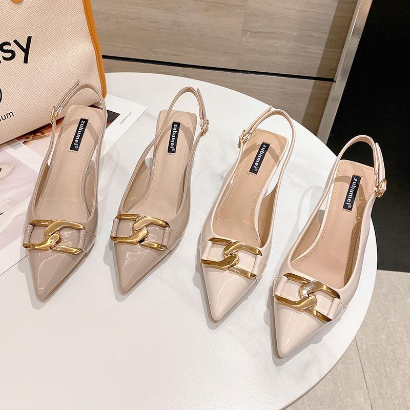 3-7 Baotou empty sandals women's stiletto high heels pointed single shoes women's pointed high heels