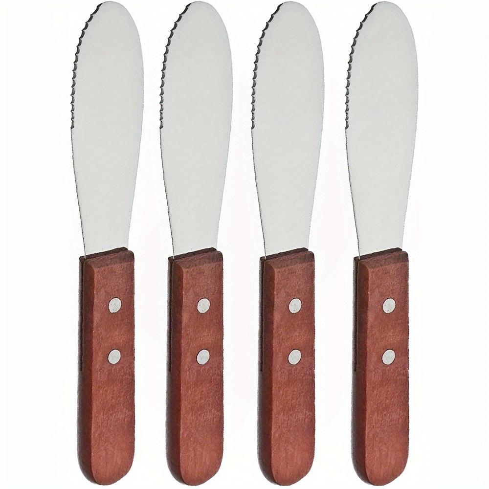 Stainless Steel Butter Spreader with Wooden Handle Serrated Cheese Jam Knife, Kitchen Gadget