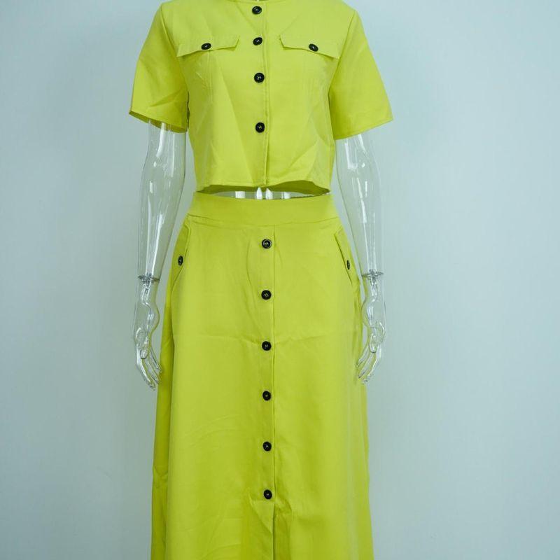 

Топ с однобортной застежкой и юбочный костюм 2025 Yellow 2XL