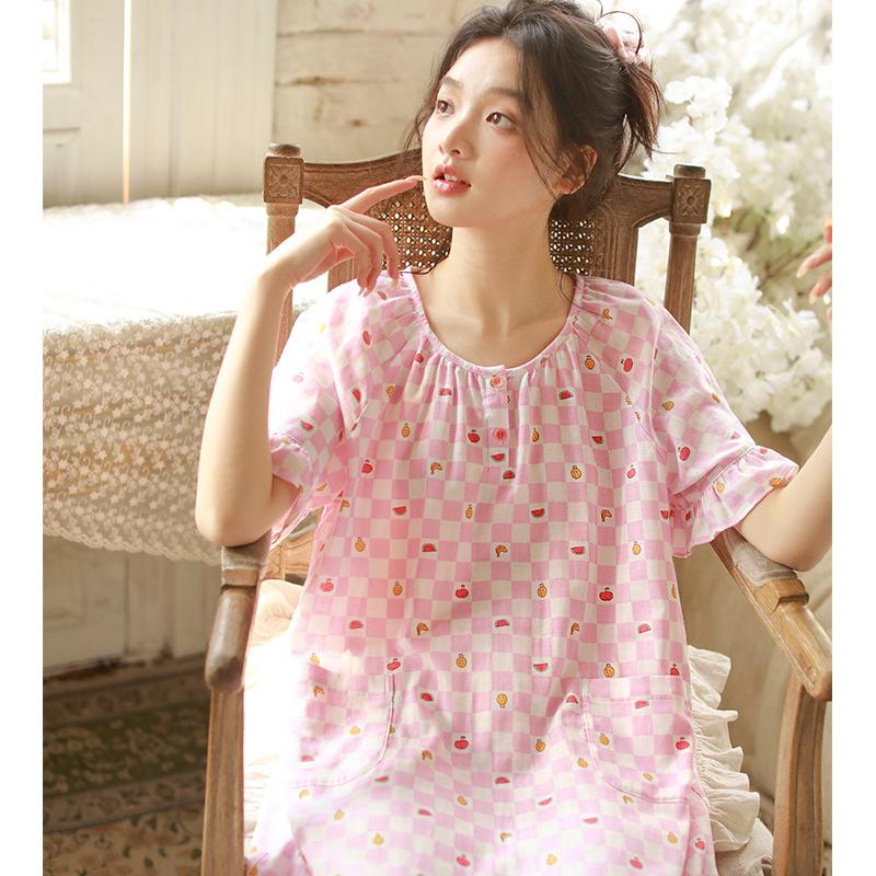 Summer New Pajamas Women's Pure Cotton Cotton Yarn Sweet Girl Summer Thin Can Wear Printed Home Nightdress 10