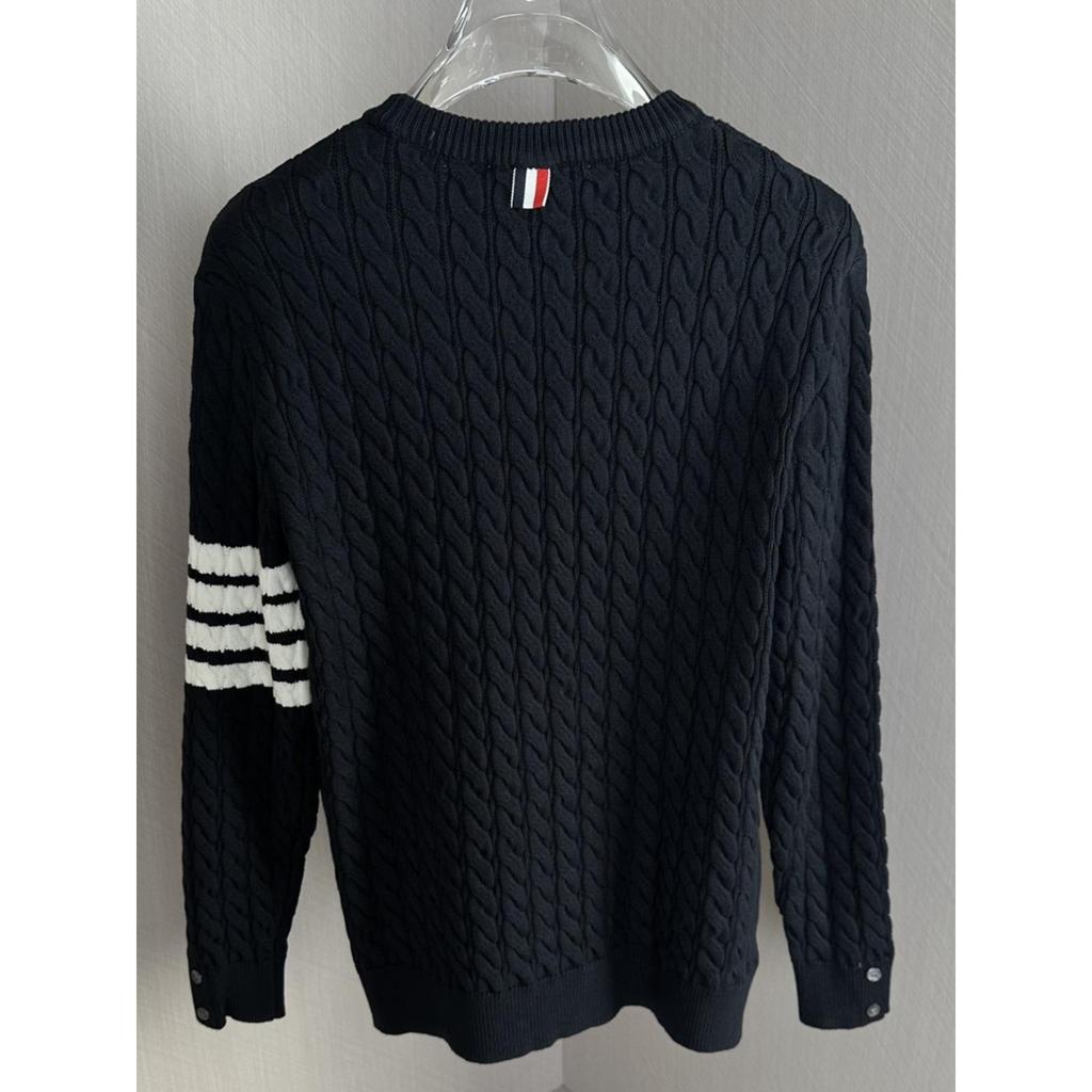 Men's European-Style Cable Knit Sweater with Four-Bar Stripes - Trendy Autumn/Winter Round Neck Pullover