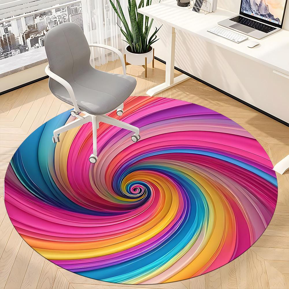 1pc Colorful Swirl Pattern Chair Carpet for Office, Round Non-Slip Durable Large Size Office Carpet, Suitable for Office, Beautiful Decoration