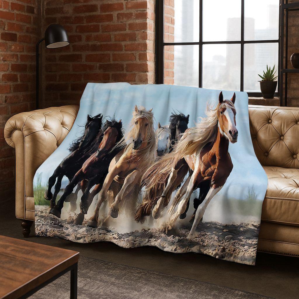 Dream Gallop Steed Kůň Mustang Kreslené Umění Flanelová Přikrývka, Útulná Měkká Dekorační Přikrývka pro Domácí Ložnici Postel Pohovku Kryt Dárek Děti