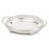 Mirrored Tray with Handles Openwork Decorative Cutout Rim SilverColored Metal Serving Platter