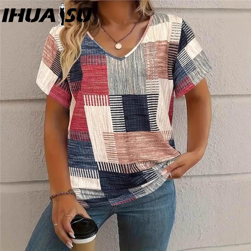IHUASU Women's Fashion Casual Short Sleeve V Neck Blouses & Shirts