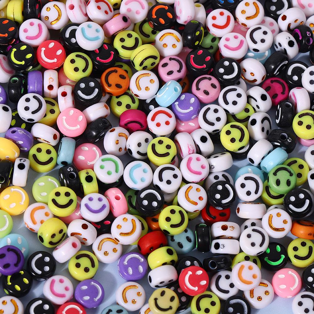 Smiley Face Acrylic Beads for DIY Jewelry - Round, Colored Beads for Children's Bracelets & Necklaces