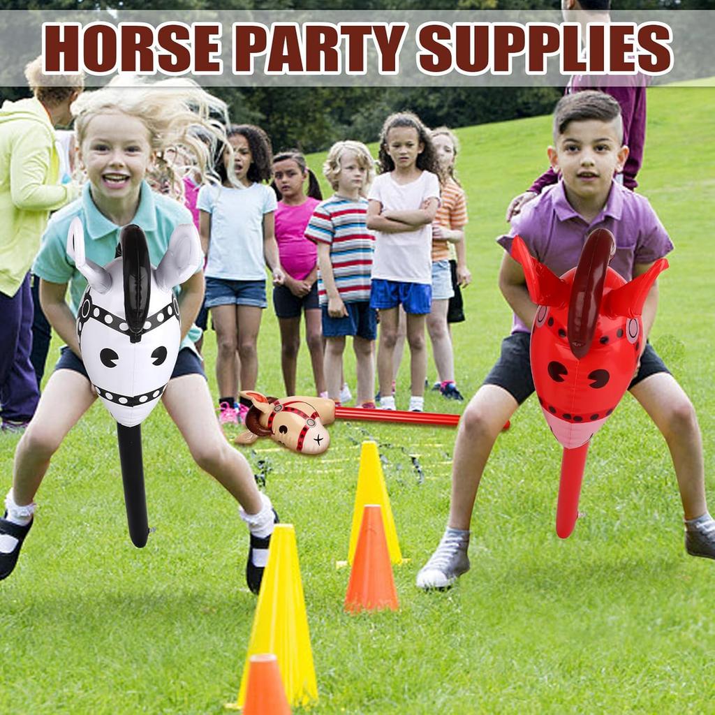 3Pcs/5pcs Inflatable Stick Horse Large Horse Head Balloon Blow Up Pony Stick Toy Halloween Christmas Cowboy Party Supplies