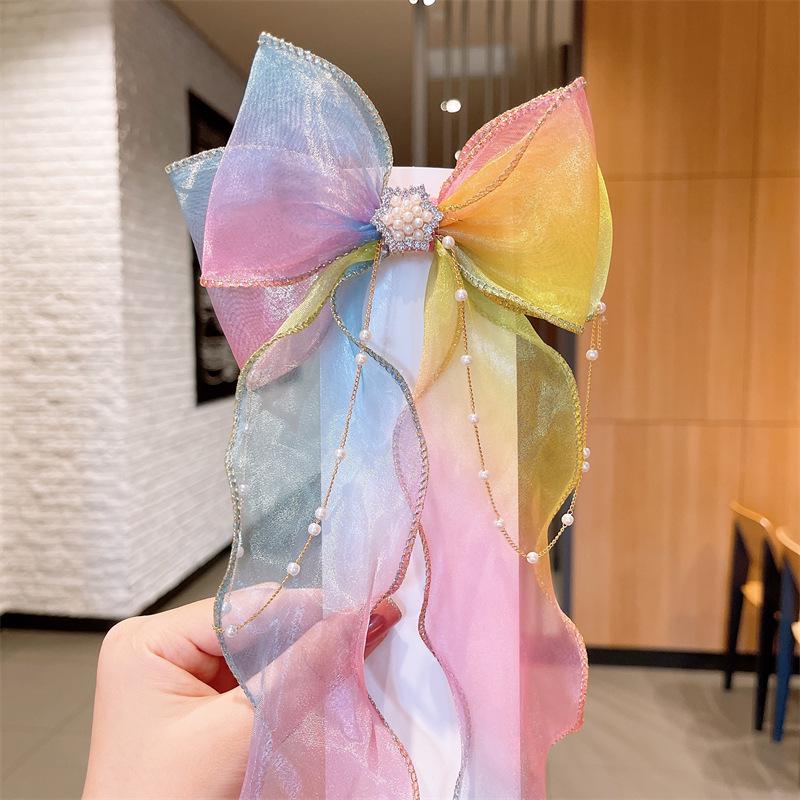 Rainbow Bow Braided Hair Clip for Girls - Cute Hair Accessory with Ribbon Hairpin