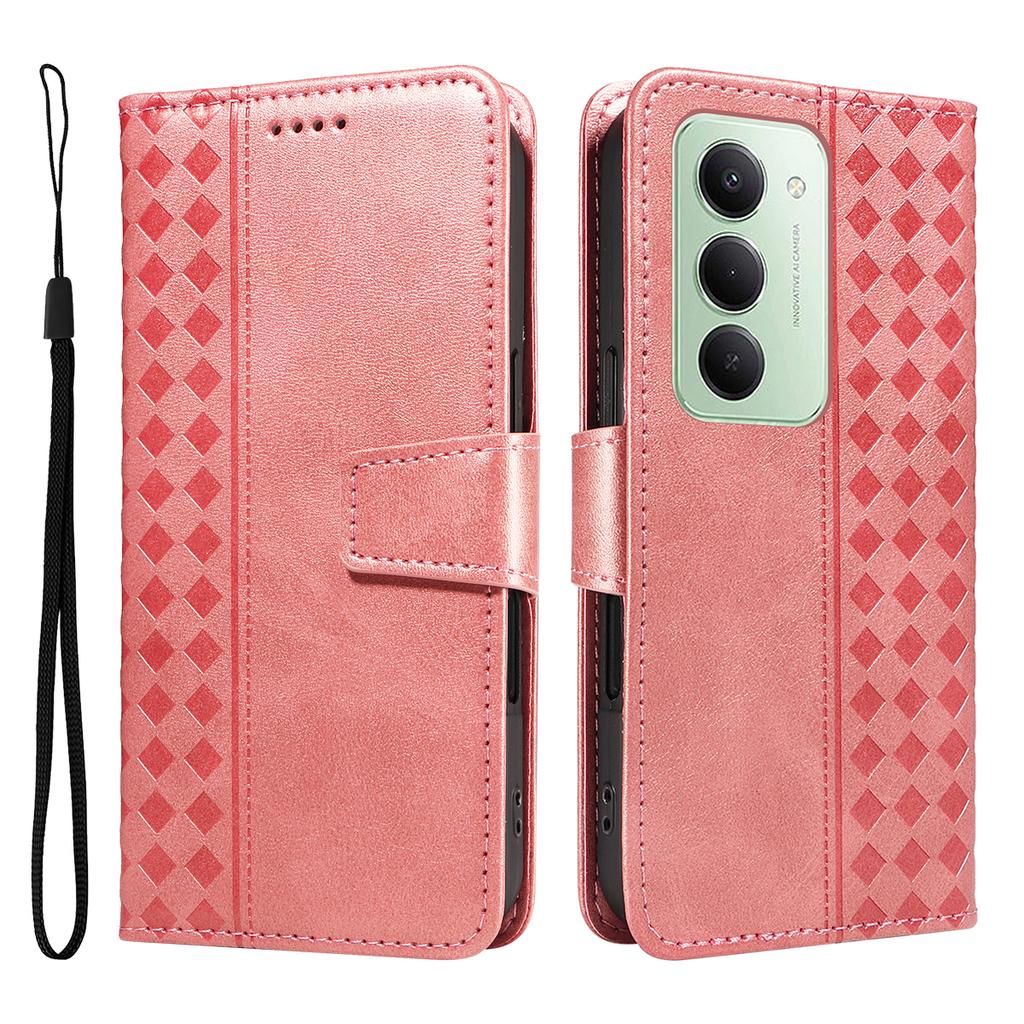 For Xiaomi Redmi 15 4G (EU) (171mm) Leather Case Wallet Stand Grids Imprinted Phone Cover with Strap
