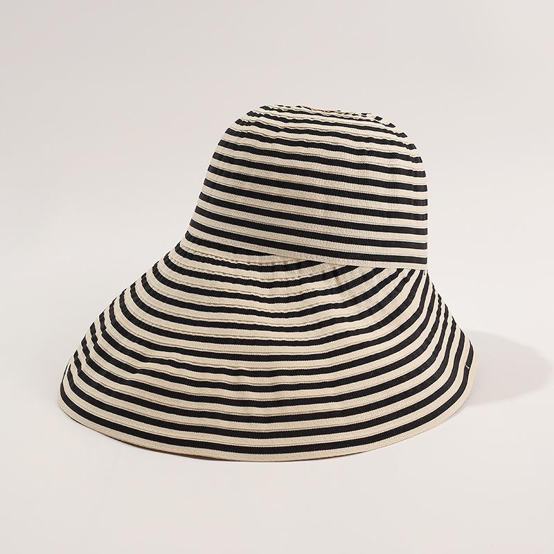 Spring Summer Hats For Women Sun Hat Foldable Striped Black White Wide Big Brim Sun Hat Female Outdoor Sunhat Travel Casual New