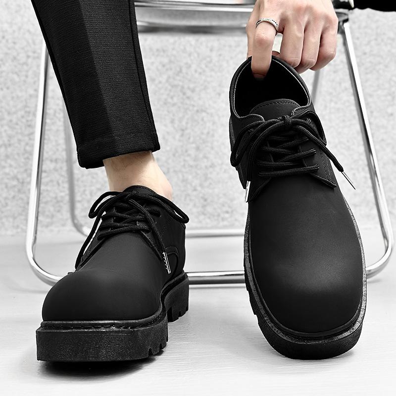 Derby shoes platform men's shoes 2025 autumn new shoes low top big head leather shoes youth casual shoes