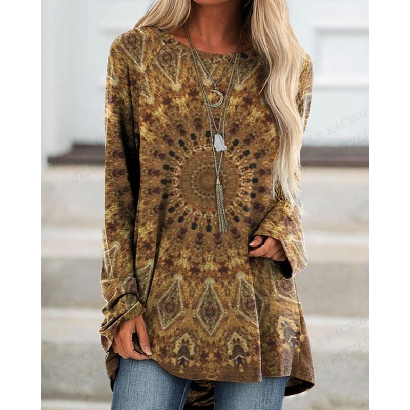 Vintage T Shirt European Pattern 3d Print T-shirt Women Fashion T-shirts Long Sleeve Tops Tees Harajuku Tshirt Ladies Tops Y2k