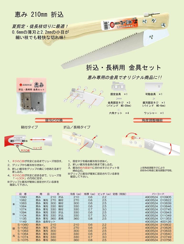 Razorsaw Fruit Tree Pruning Saw, Replaceable Blade, Megumi Thin Blade, 300mm, with Sheath, 1063