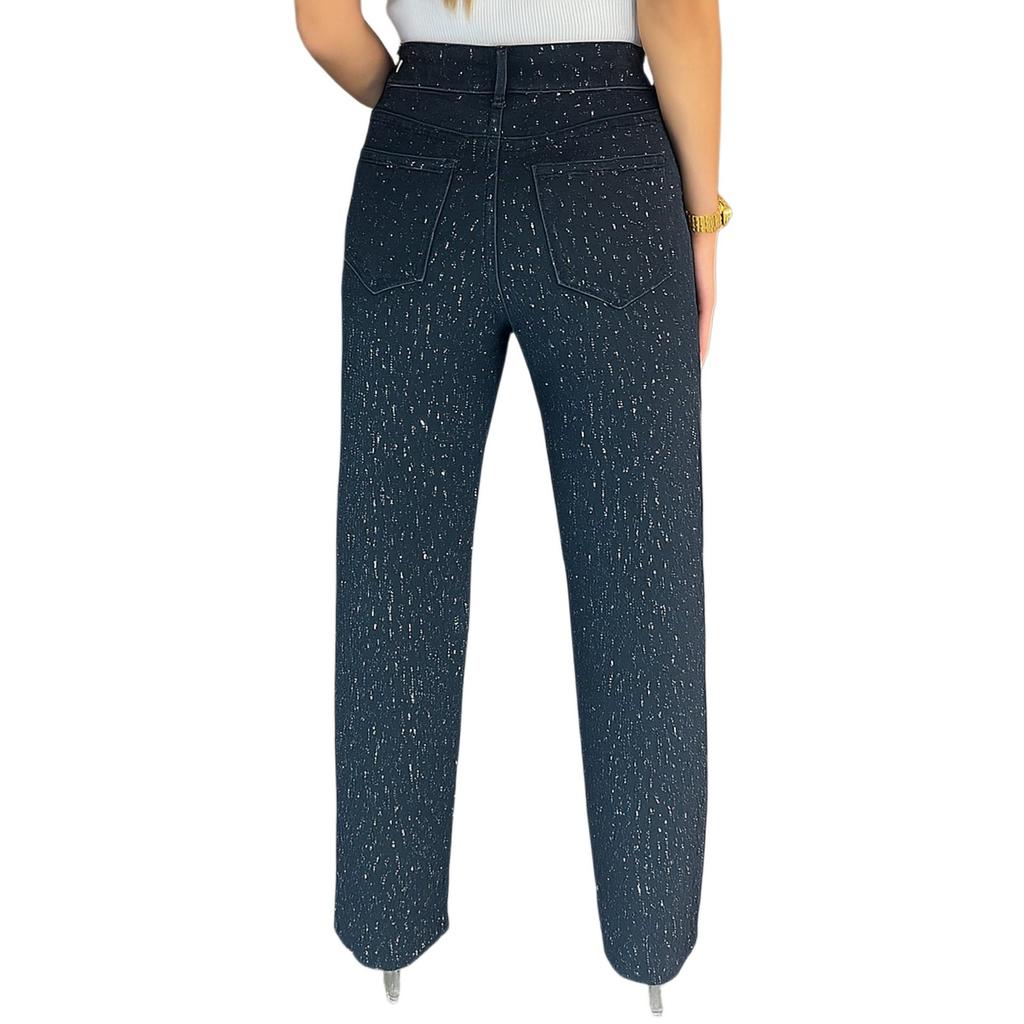 Women's Full Diamond Jeans Casual Vintage Baggy Straight Wide Leg Denim Pants