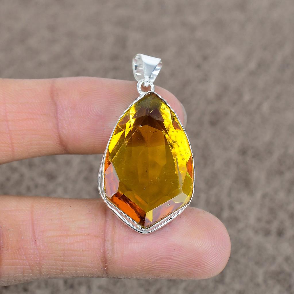 Citrine Gemstone Handmade 925 Sterling Silver Jewelry Pendant 1.77" KKG-68