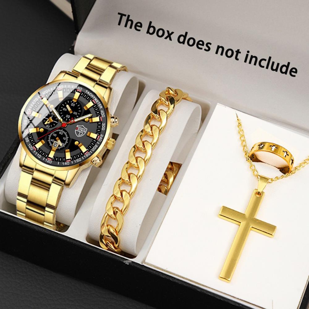 Watch 4-Piece Set Watch Men S Quartz Watch Steel Belt Watch Fashion Men S Watch