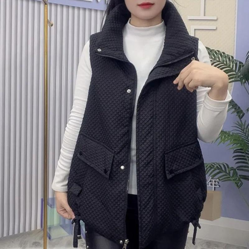 

Жилет для женщин Хлопок Осень Зима Тепло Топы Утолщенный Воротник средней высоты Свободный Жилет-свитер XL чёрный