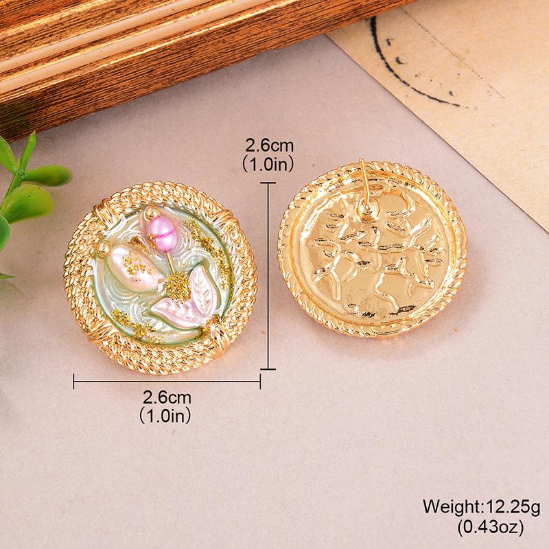 Medieval Style Oil Painting Series Earrings Baroque Pearl High-end Goods New Chinese Style Earrings Versatile Temperament New Women