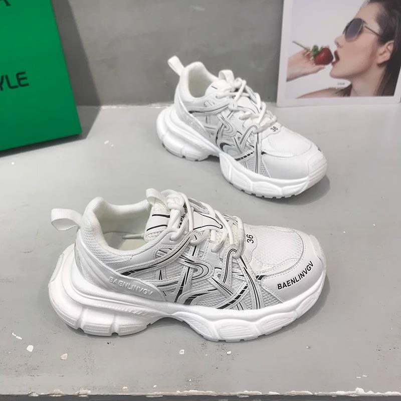 Paris Daddy Shoes Thin Mesh Summer Breathable Women's Shoes 2025 New Casual Shoes Splicing Lace-up Muffin Bottom Versatile Tide