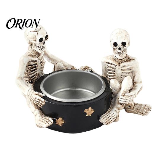 Handcrafted Resin Witch Figurine Halloween Skull Candle Holder, Spooky Star Cup Tealight Stand Candlestick Holder with Metal Heatproof Liner,