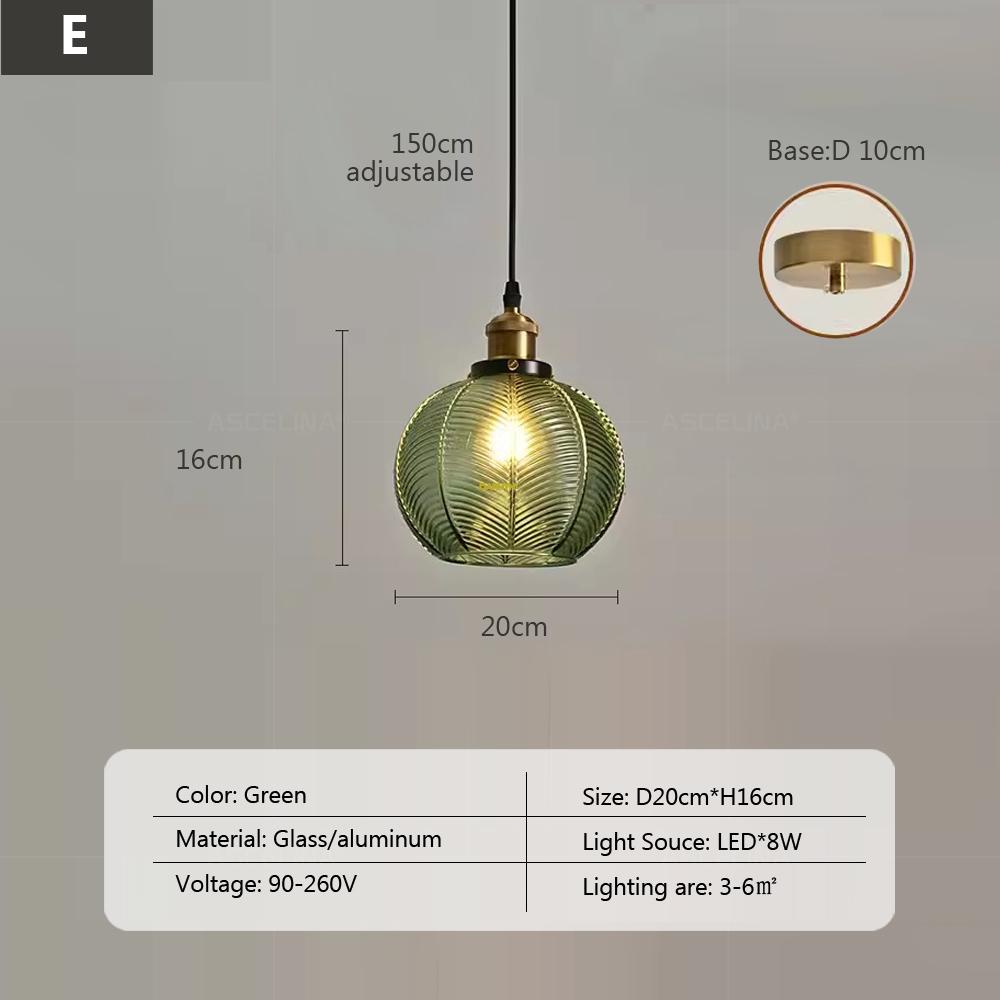 Nordic Retro Glass Pendant Light Green Hanging Lamp Living Room Decor Luminaire Hall Bedroom Dining Room Indoor Fixture Lustre