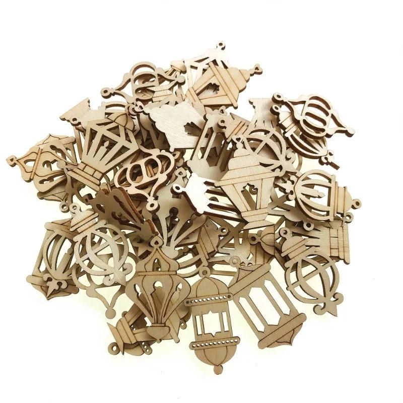 

50pcs Lantern Theme Undyed Wood Cutout Charms Hollow Lamp Candle Light Wood Slices for DIY Painting Art Craft Home Embellishment 40mm(1.57inch)