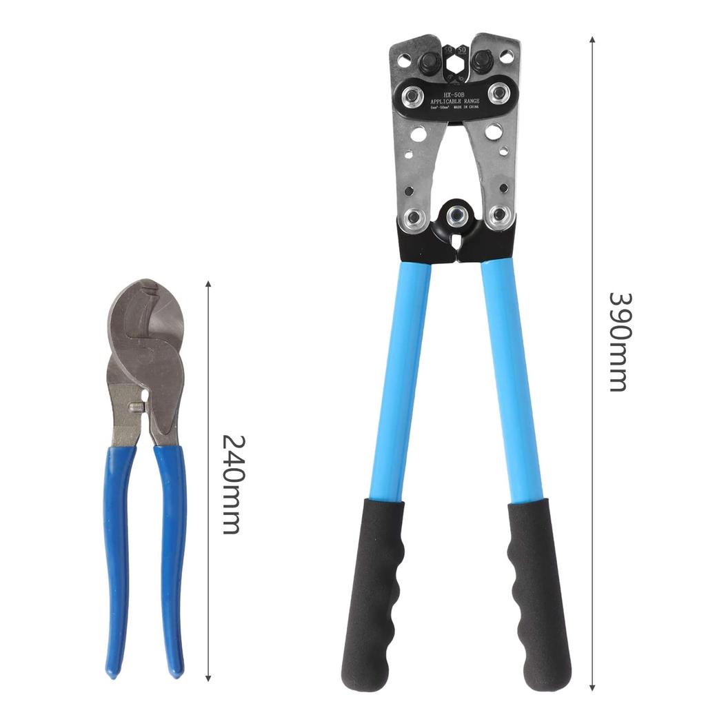 Aleawol Wire Terminal Crimping Tool Set with Crimping Cable and 60 Bare Crimp Compatible with 3-Piece Pliers, Cutter, Terminals, 6/10/16/25/35/50mm²