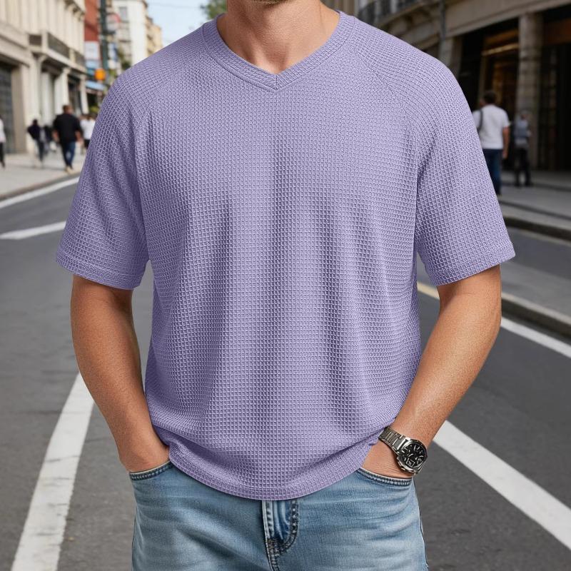 Новая весенне-летняя модная вафельная короткорукавная универсальная мужская футболка S фиолетовый