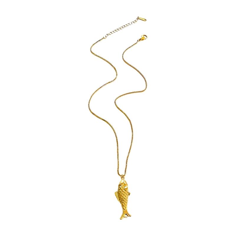 Stylish Fish Charm Handmade Necklace Stainless Steel Everyday Jewelry Gift For Her Trendy Clavicle Chain