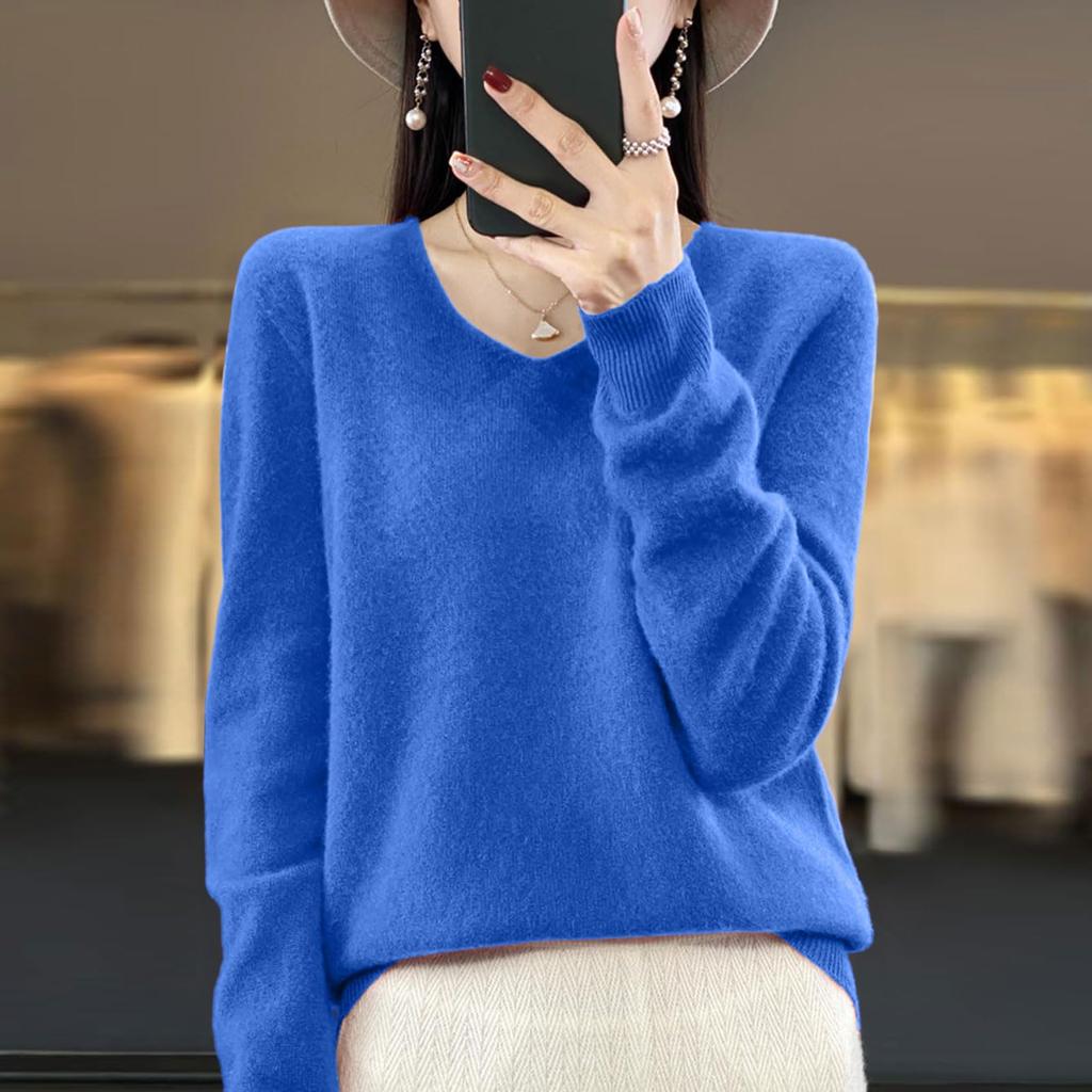 Women's Knit V-Neck Long-Sleeve Top Casual Comfort Long-Sleeve Blouse