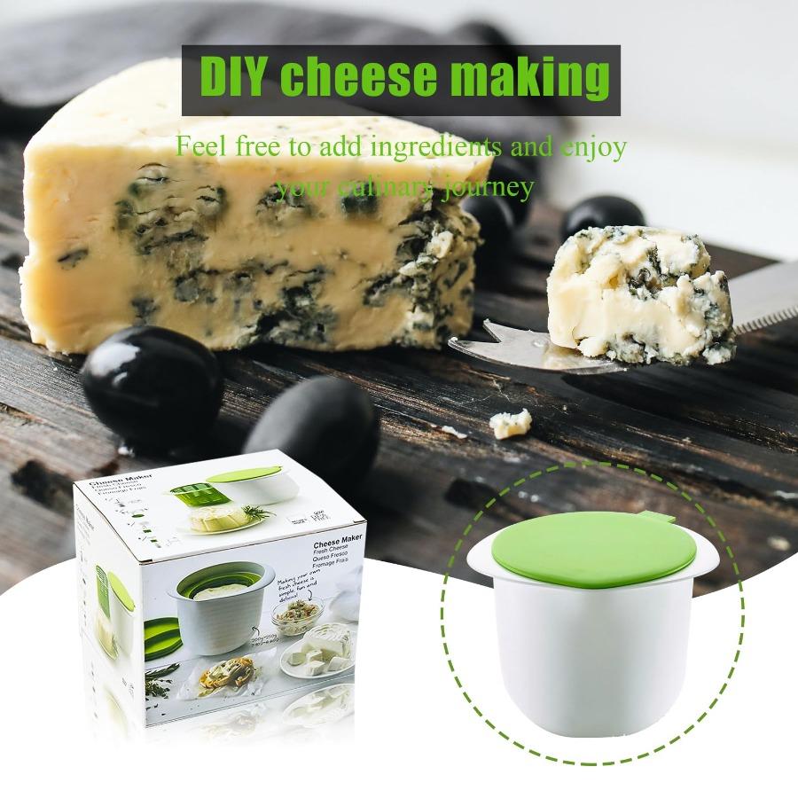 Form Silikon Käse Tofu Presse zur Käseherstellung zu Hause, mit Filterablauf und benutzerfreundlichem Design, inklusive einem grünen Käseformstempel