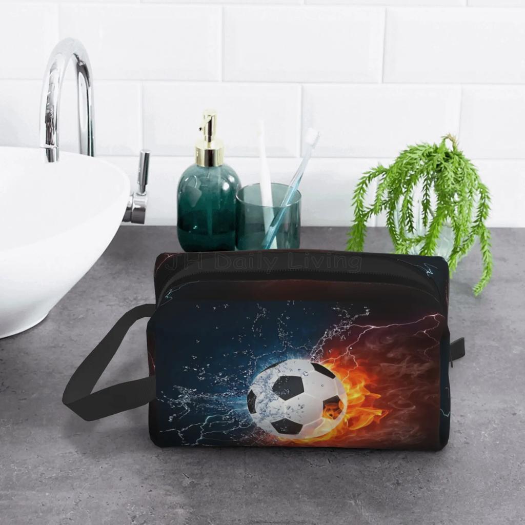 Voetbal Voetbal Bal Kunst Patroon Opbergtassen voor Mannen Vrouwen Draagbare Make-up Cosmetische Tas Grote Capaciteit Reisopbergorganizer