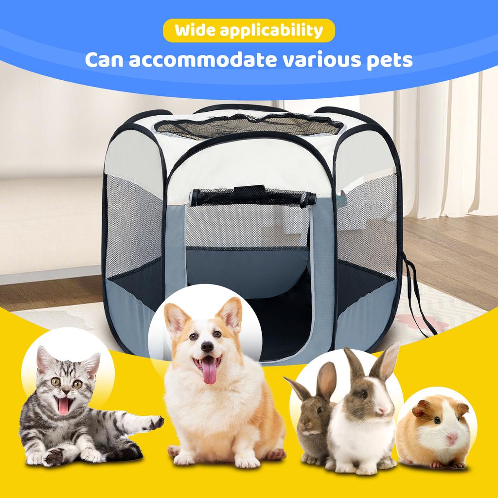 Faltbarer Tragbarer Kleintierkäfig Reißfest Atmungsaktiv Transportbox Zelt Mit Netzoberseite und Fenster Für Hund Hamster Kaninchen Meerschweinchen