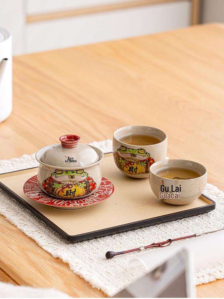 Three Talents Hand-Painted Gaiwan: Large Retro Chinese Tea Set for Home Brewing