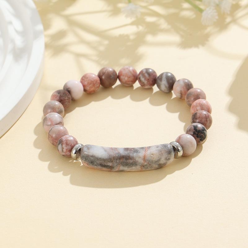 8mm Green Aventurine and Pink Crystal Handmade Bead Bracelet with Curved Tube Design