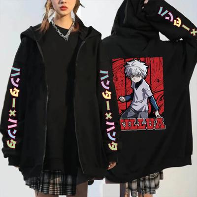 Harajuku Hunter X Hunter Killua Zoldyck Zipper Hoodies Boy Gothic Cartoon Autumn Winter Warm Fashion Loose Zipper Jacket Coat