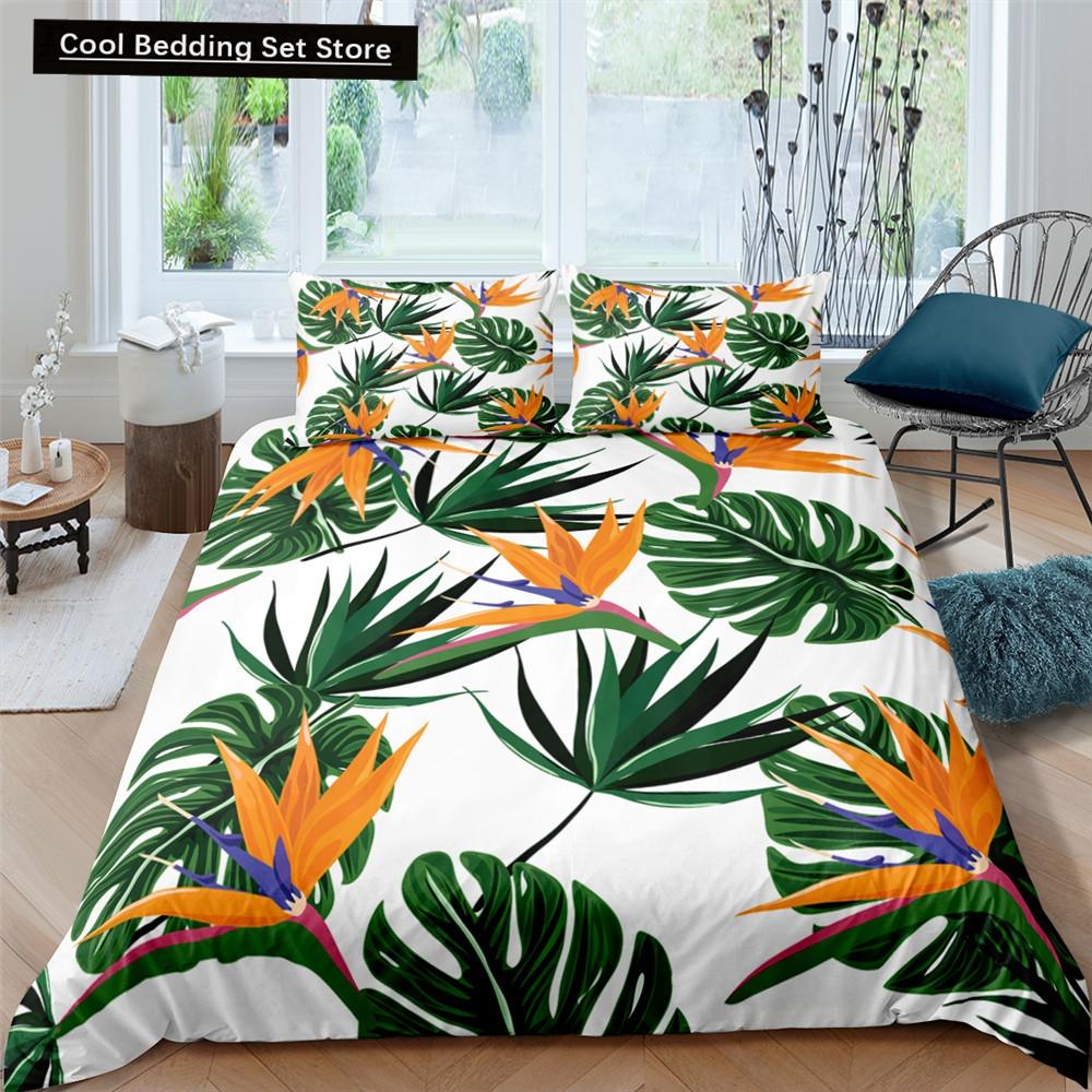 Comforter Tropical Leaves Butterfly Printed Bedding Sets With Pillow Case Luxury Polyester Queen/King Size Gift Blue
